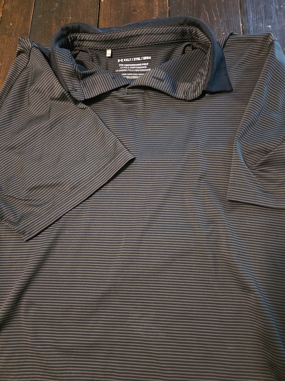 Under Armour Men’s Black and Gray Striped Polo